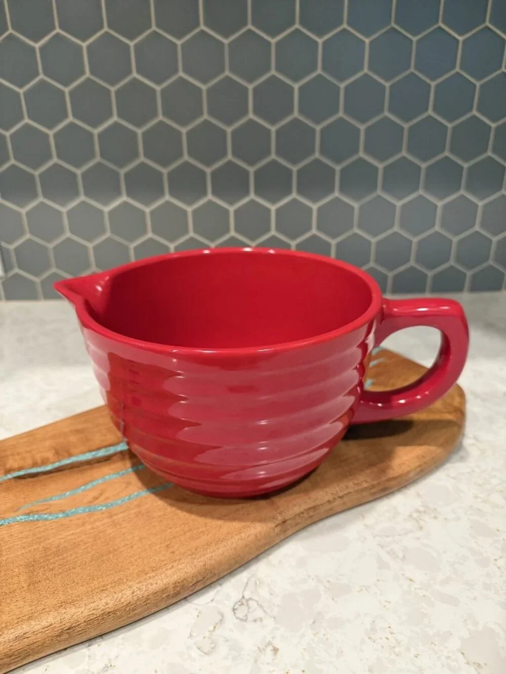 Harry & David Red Ceramic Batter Bowl w/Spout
